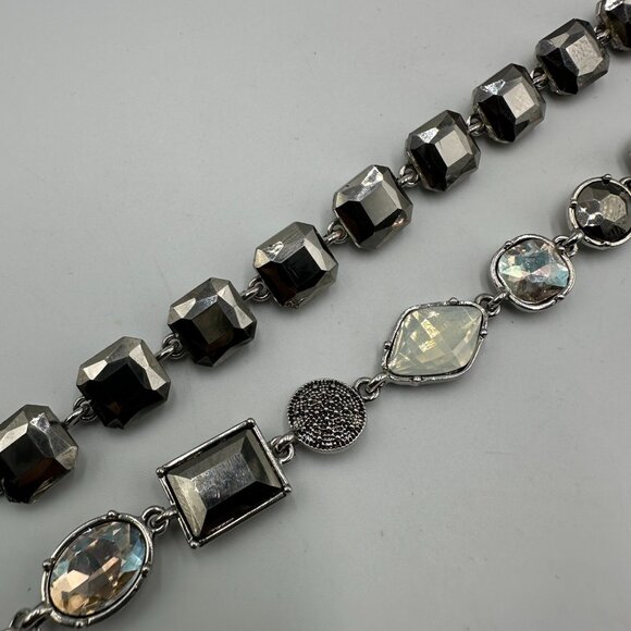 Lot of 2 Bracelets Silver Tone Faceted Rhinestone Link Adjustable Chain Clasp - Picture 1 of 10